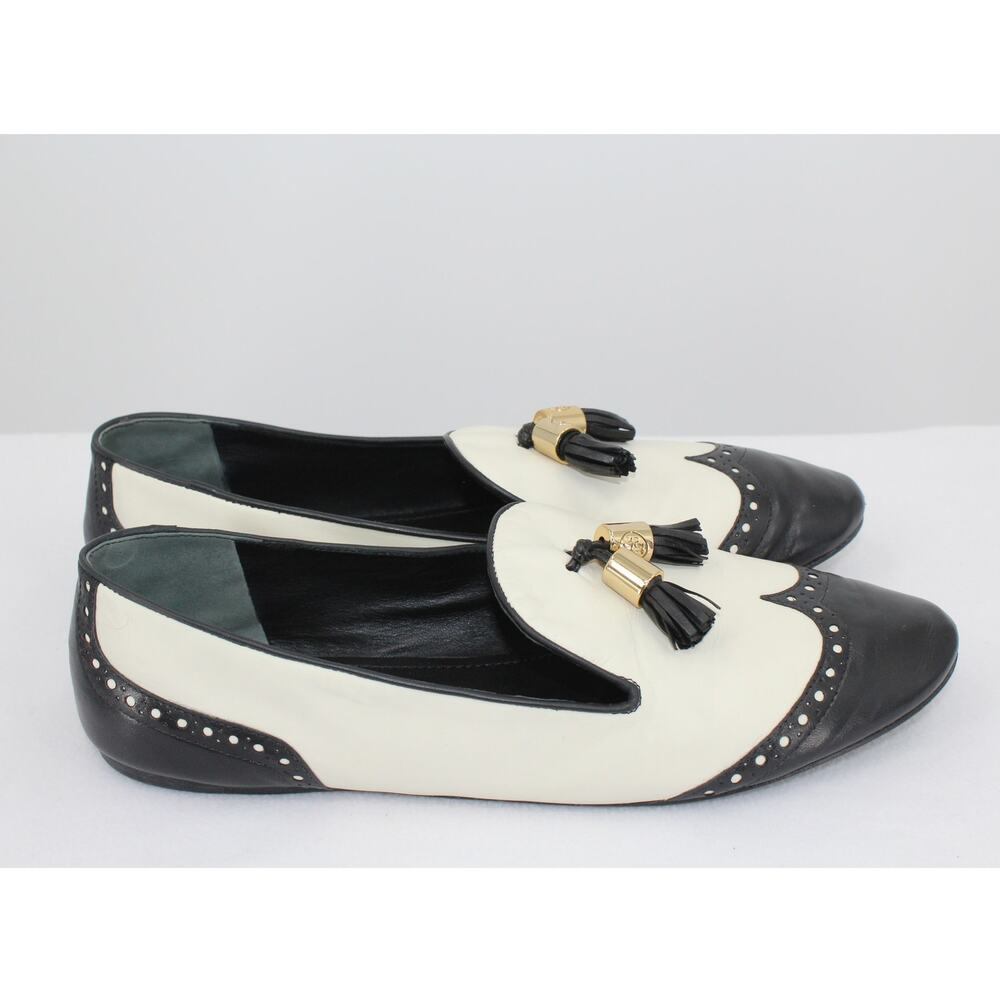Tory Burch Two Tone Loafers with Tassels size 11M Black White